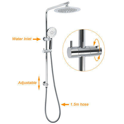 WELS Chrome 9" Rain Shower Head 3 Modes Handheld Rose Slide Rail Set Twin Taps - Image 8
