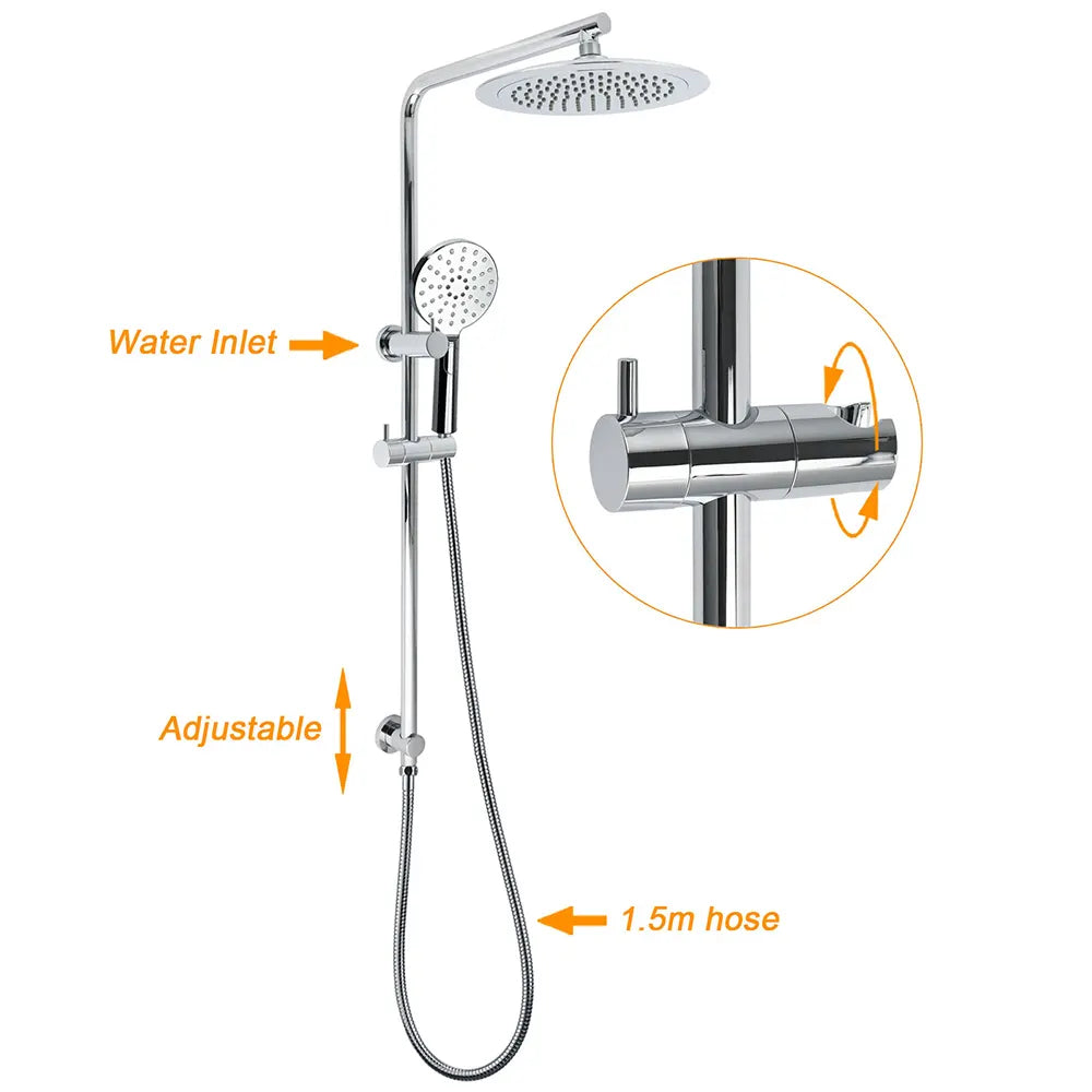 WELS Chrome 9" Rain Shower Head 3 Modes Handheld Rose Slide Rail Set Diverter Mixer - Image 2