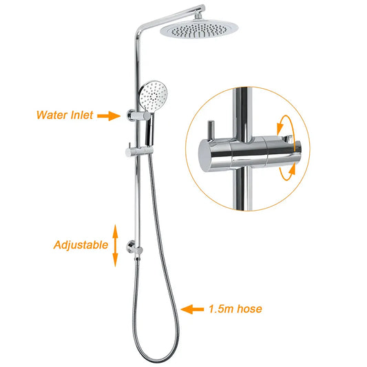 WELS Chrome 9" Rain Shower Head 3 Modes Handheld Rose Slide Rail Set Diverter Mixer - Image 2