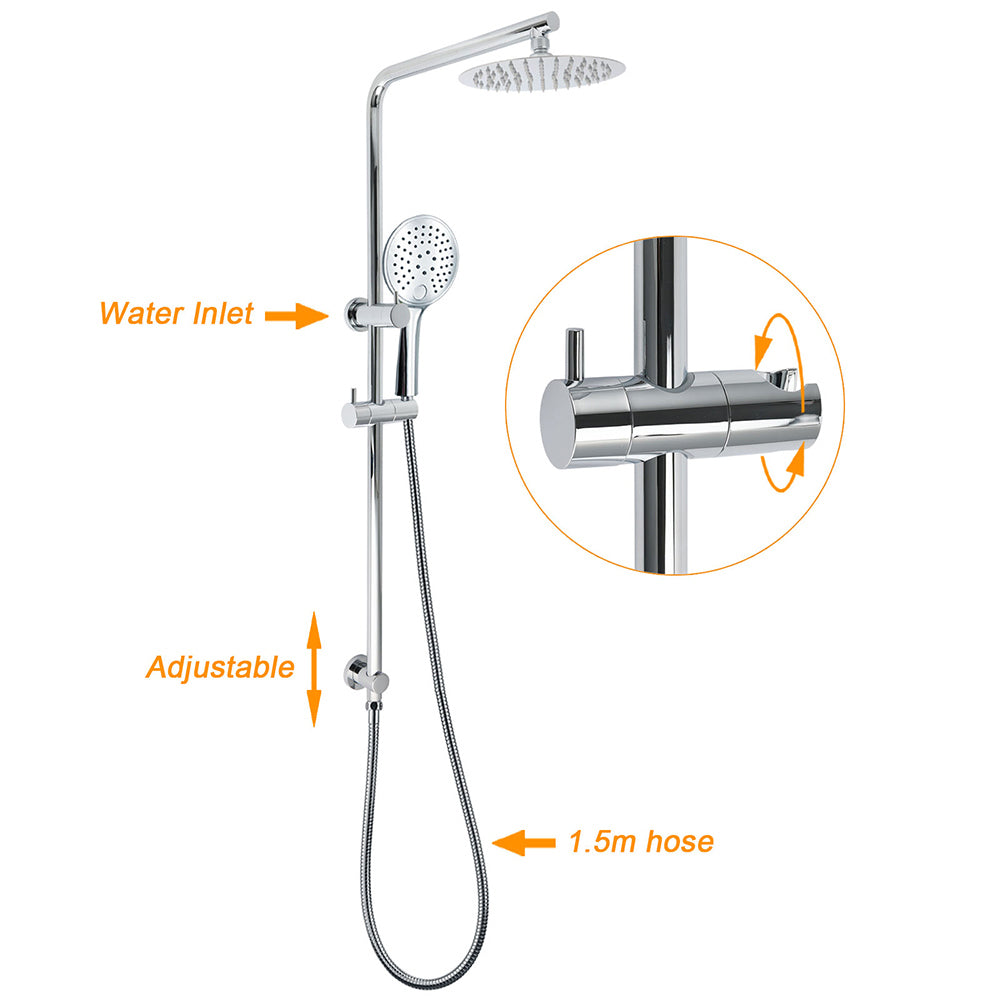 WELS Chrome Double Square 8" Shower Head Set 3 Function Handheld Rail Arm Mixer - Image 6