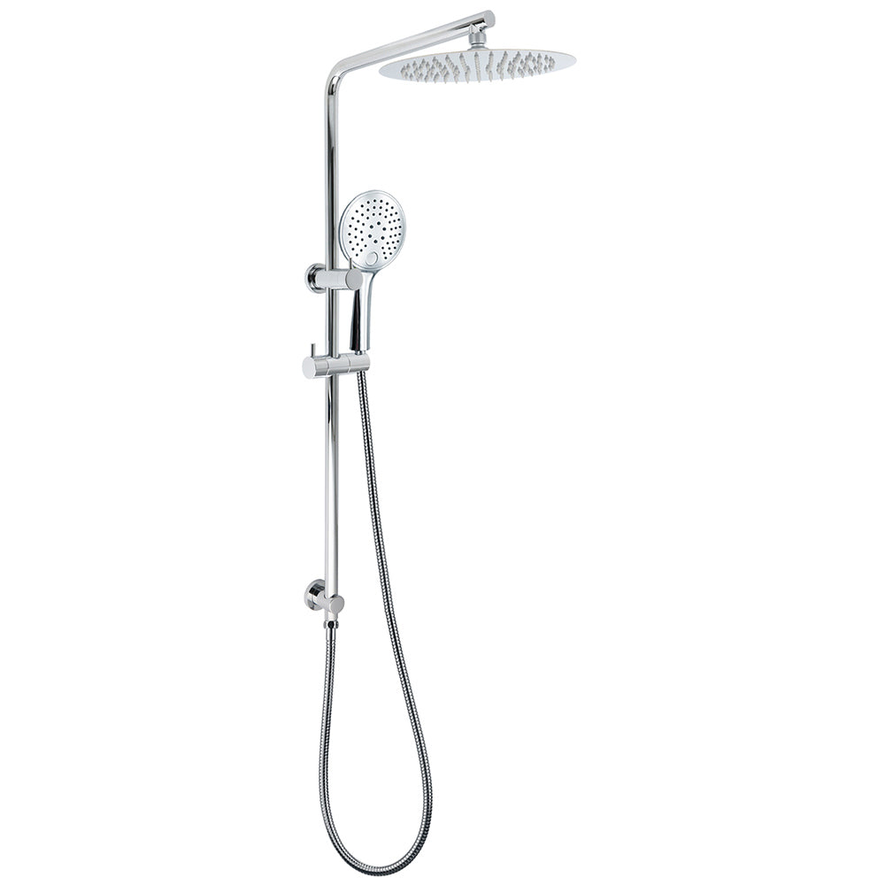250mm Rain Shower Head Round Handheld Sliding Rail Diverter Arm 2in1 Set Chrome