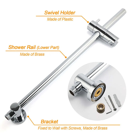 Chrome 250mm Rain Shower Head Round Handheld Sliding Rail Diverter Arm Twin Taps Set - Image 5