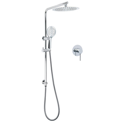 WELS Chrome 10" Rain Shower Head Round Handheld Sliding Rail Diverter Arm Twin Set Mixer