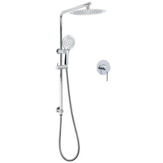 WELS Chrome 10" Rain Shower Head Round Handheld Sliding Rail Diverter Arm Twin Set Mixer