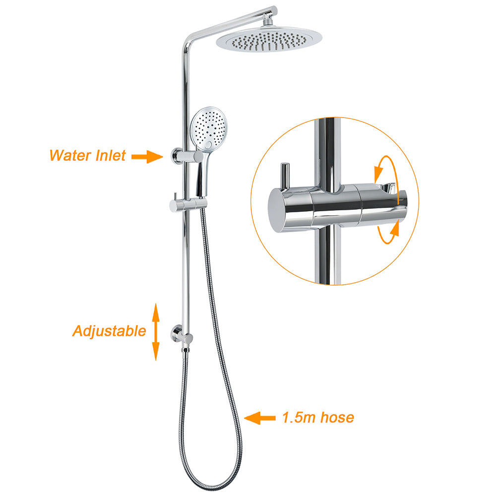Chrome 9" Plastic Rain Shower Head 3 Modes Handheld Rose Slide Rail Diverter Switch Set - Image 7