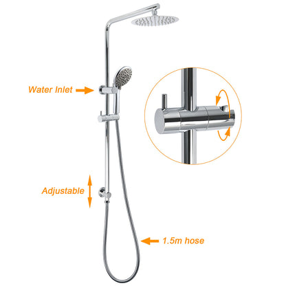 WELS Chrome Dual 8" Slim Rain Shower 5 Modes Rose Mixer Valve Sliding Rail Set + Taps - Image 2