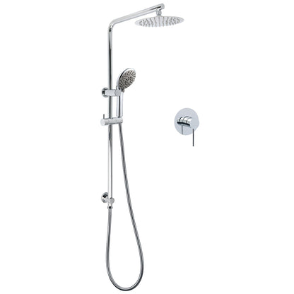 WELS Chrome Dual 8" Slim Rain Shower 5 Modes Rose Mixer Valve Sliding Rail Set + Mixer