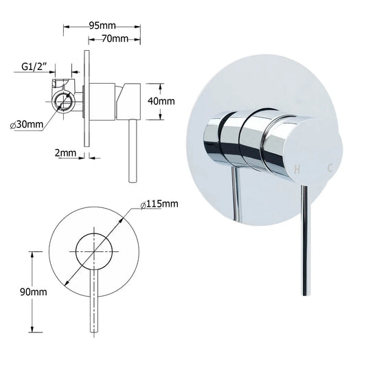 WELS Chrome Dual 10" Slim Rain Shower 5 Modes Handset Mixer Valve Sliding Rail + Twin Taps - Image 8