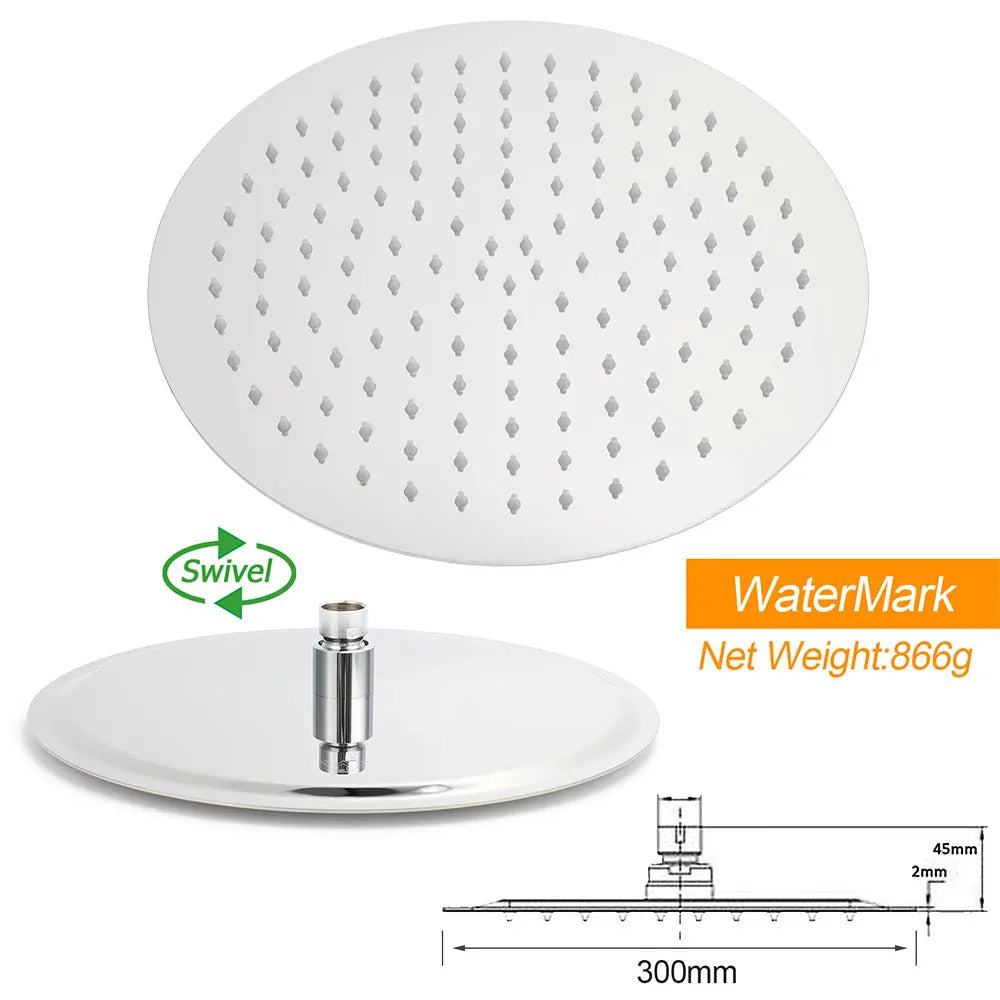 Chrome Dual Shower 12" Slim Rain Head 5 Modes Handheld Sliding Rail Inbuilt Diverter - Image 6