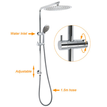 Chrome Dual Shower 12" Slim Rain Head 5 Modes Handheld Sliding Rail Inbuilt Diverter + Single Mixer - Image 2