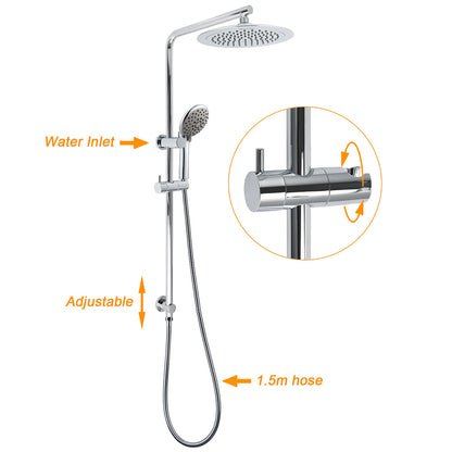 WELS Chrome Round 9" Rain Shower Head 5 Modes Massage Handheld Sliding Rail Set Mixer - Image 2