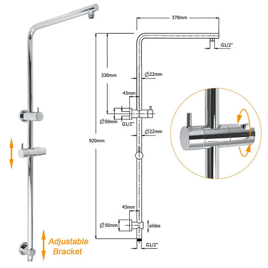WELS Chrome Round 9" Rain Shower Head 5 Modes Massage Handheld Sliding Rail Set Mixer - Image 3
