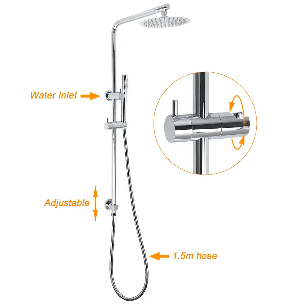 Bathroom Round 8" Rain Shower Head Single Mode Brass Handheld Spray Rail Arm Set - Image 2
