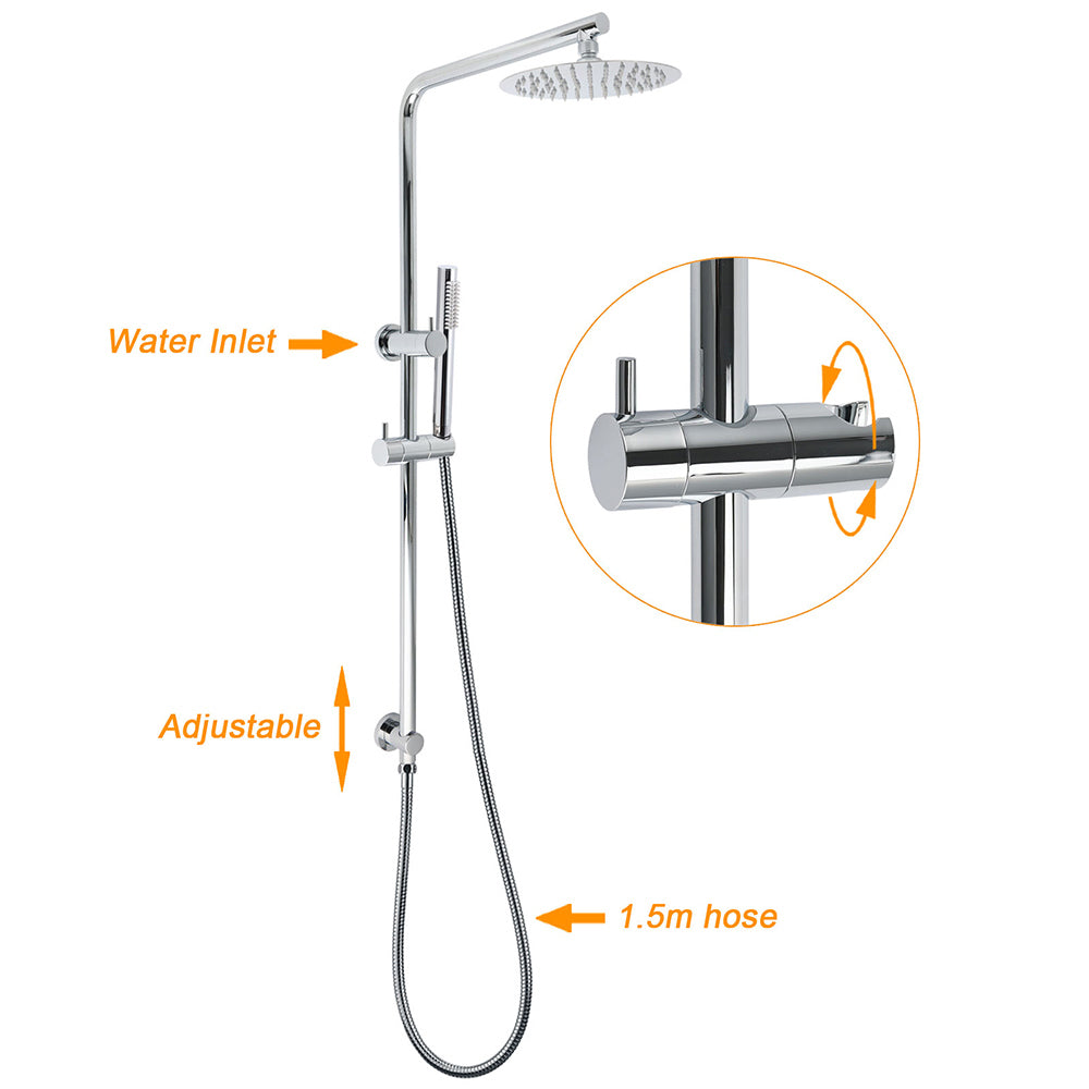 WELS Bathroom Round 8" Rain Shower Head Single Mode Brass Handheld Spray Rail Arm Set Twin Taps - Image 8
