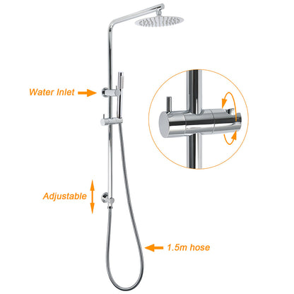 WELS Bathroom Round 8" Rain Shower Head Single Mode Brass Handheld Spray Rail Arm Set Mixer - Image 7