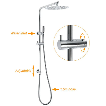 WELS 2 In 1 Shower Head Set Sliding Rail 3 Mode Handheld Arm 10" Round Chrome Taps - Image 2