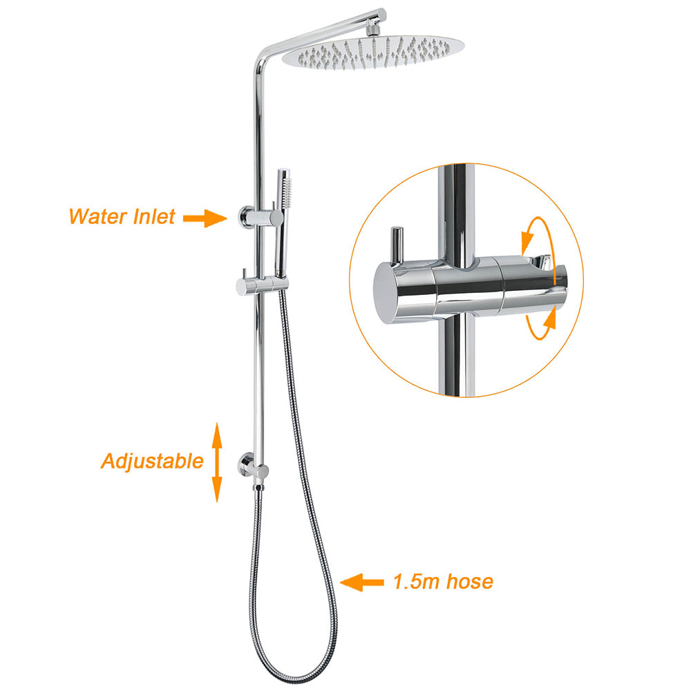 12" Rainfall + Brass Handheld Twin Shower Heads Rail Diverter Arm Round Set - Image 2