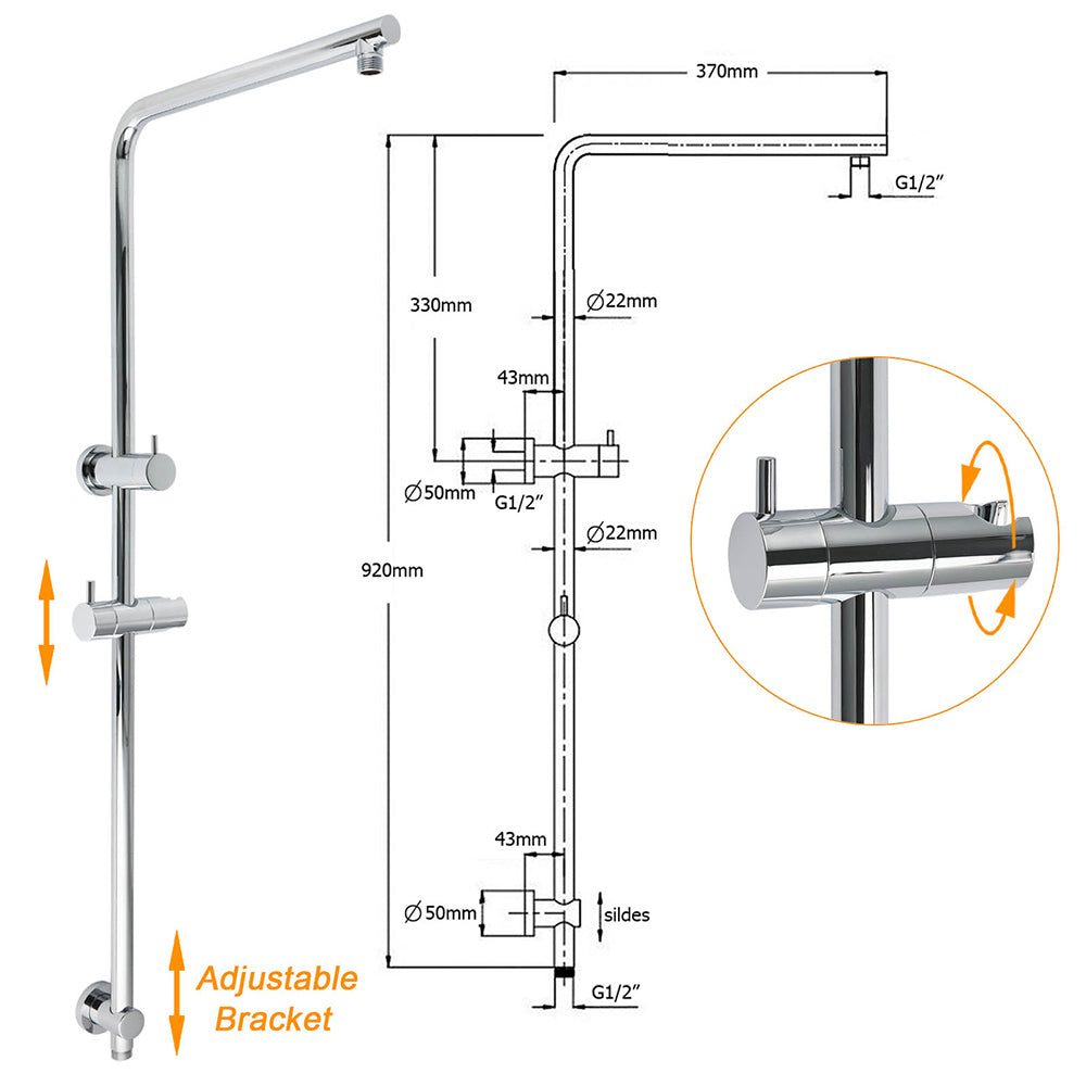 WELS 12" Rainfall + Brass Handheld Twin Shower Heads Rail Diverter Arm Round Mixer Set - Image 3