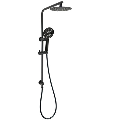 WELS Matt Black Round 2in1 8" Shower Head Sliding Rail Arm 3 Modes Handheld Set