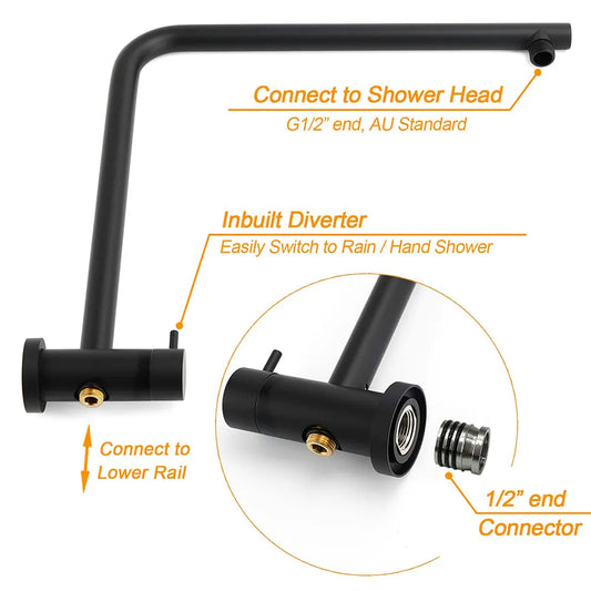 Matt Black 10" Shower Rain Head Handheld Silde Wall Arm Rail Dual Bath Set - Image 4