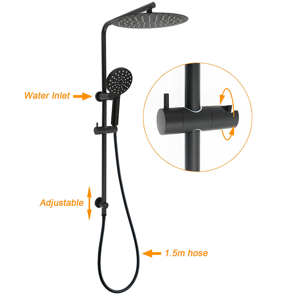 Matt Black Dual Shower 12" Large Shower Rain Head + Handheld Silde Wall Rail Set - Image 2
