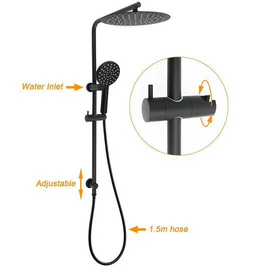 Matt Black Dual Shower 12" Large Shower Rain Head + Handheld Silde Wall Rail Set - Image 2