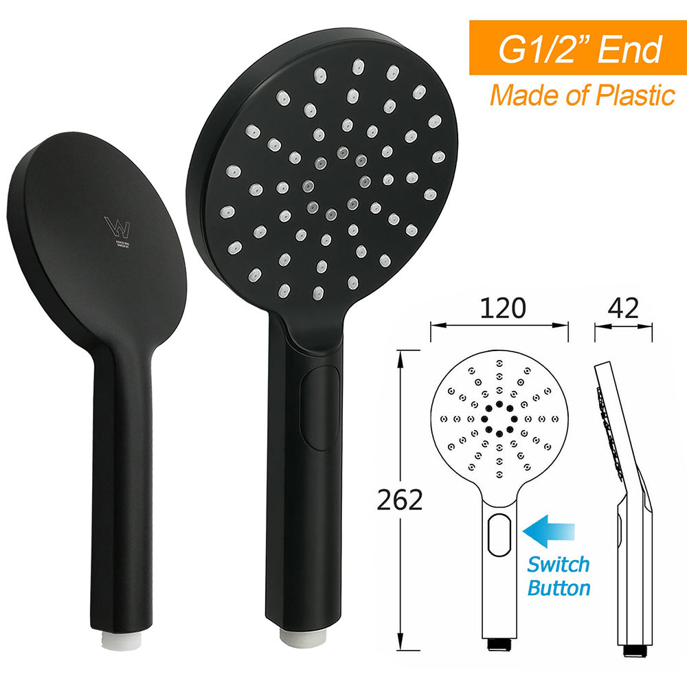 Matt Black Dual Shower 12" Large Shower Rain Head + Handheld Silde Wall Rail Set - Image 7