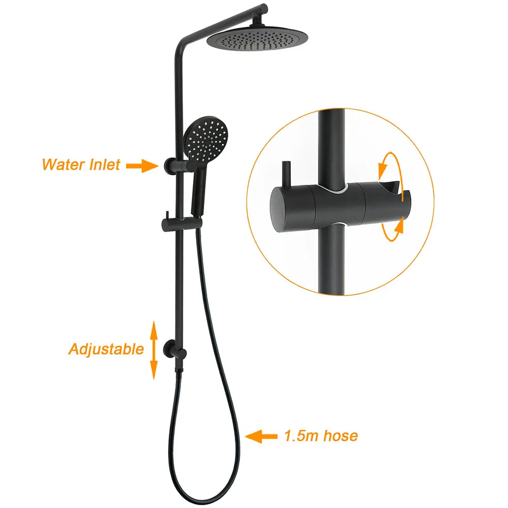 Matt Black 2in1 Round 9" Rainfall Shower Head & 3 Modes Handheld Silde Rail Set - Image 2