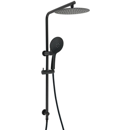 Matt Black Twin Shower Head 3 Modes Handheld 2in1 Wall Rail Arm Round 10 Inch