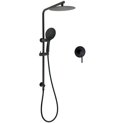Matt Black Twin 10 Inch Shower Head 3 Modes Handheld 2in1 Wall Rail Arm Round Mixer