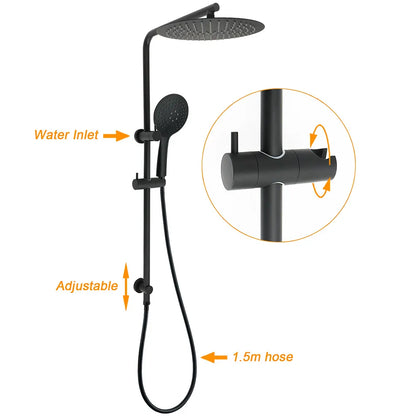 Matt Black Shower Set 12" Large Rain Head Handheld Sliding Rail Arm Round WELS - Image 2