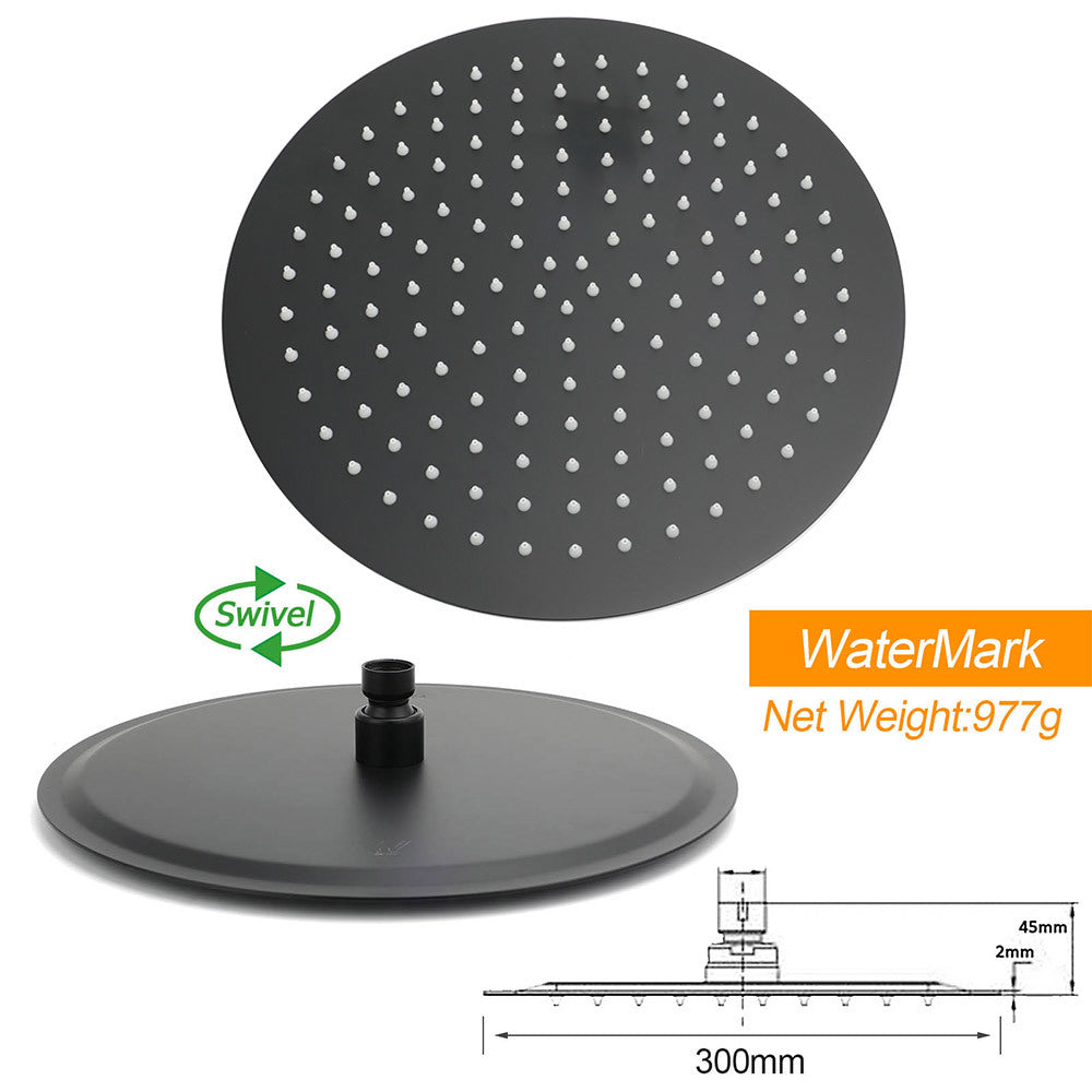 Matt Black Shower Set 12" Large Rain Head Handheld Sliding Rail Arm Round WELS - Image 5