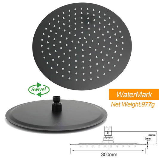 Matt Black Shower Set 12" Large Rain Head Handheld Sliding Rail Arm Round WELS - Image 6