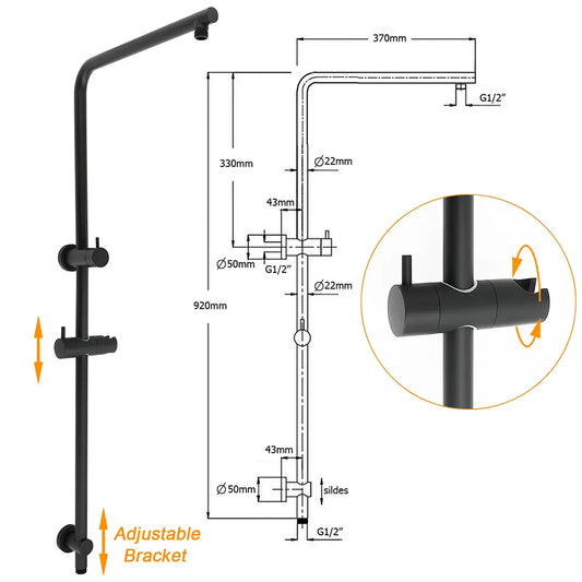 WELS Matt Black Shower Set 12" Large Rain Head Handheld Sliding Rail Arm Round Taps - Image 3