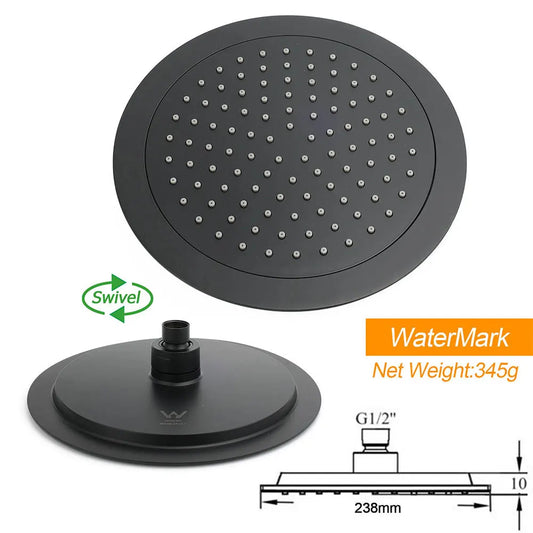 Matt Black Round 9" Rainfall Head Handheld Sliding Rail Wall Arm Dual Shower Set - Image 6
