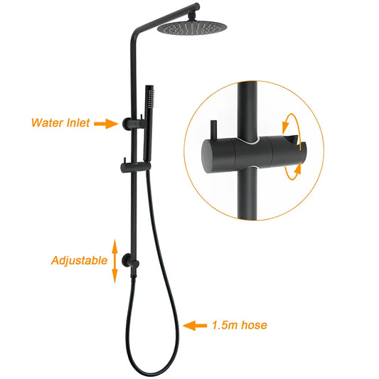 Matt Black Round 8" Rain Shower Head 3 Mode Handheld 2 in 1 Wall Arm Taps Set - Image 2