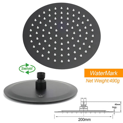Matt Black Round 8" Rain Shower Head 3 Mode Handheld 2 in 1 Wall Arm Taps Set - Image 6