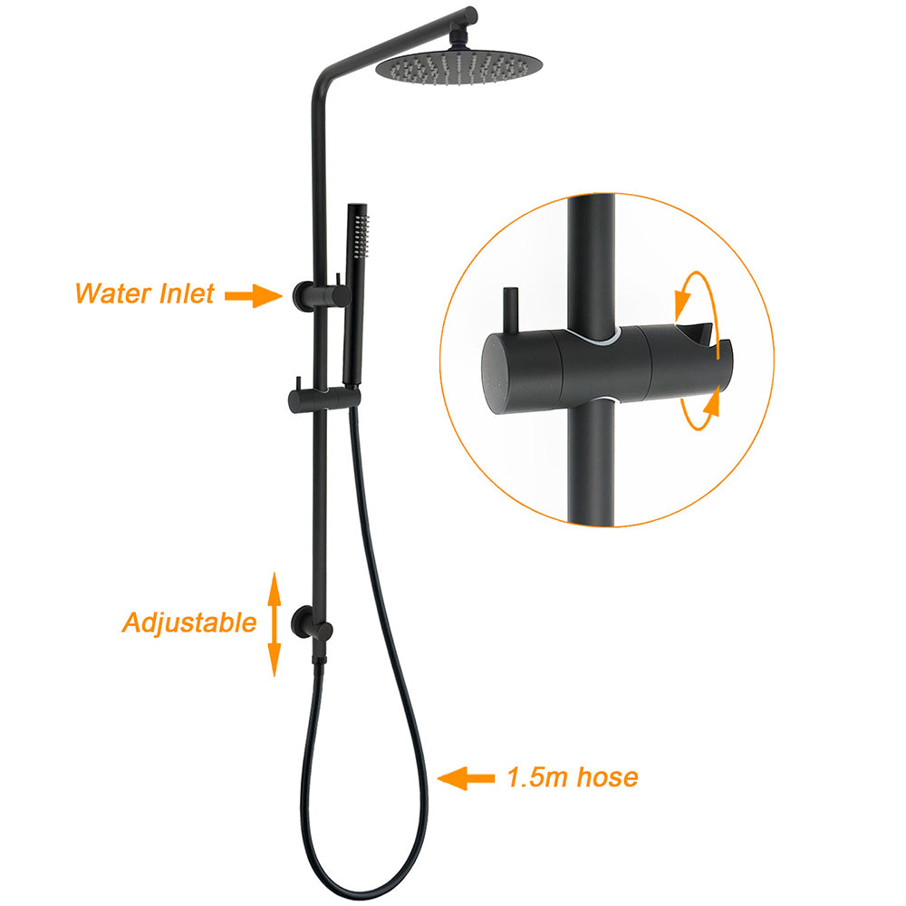 Matt Black Round 8" Rain Shower Head 3 Mode Handheld 2 in 1 Wall Arm Mixer Set - Image 2