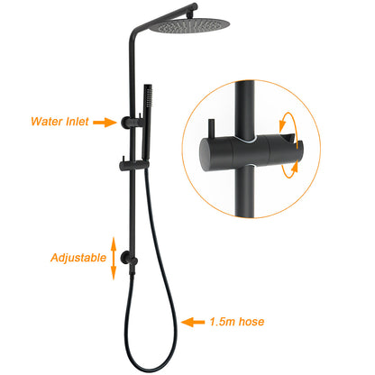 Matt Black Round 10" Rain Shower Head Brass Handheld Slide Rail Riser Arm Mixer Set - Image 2