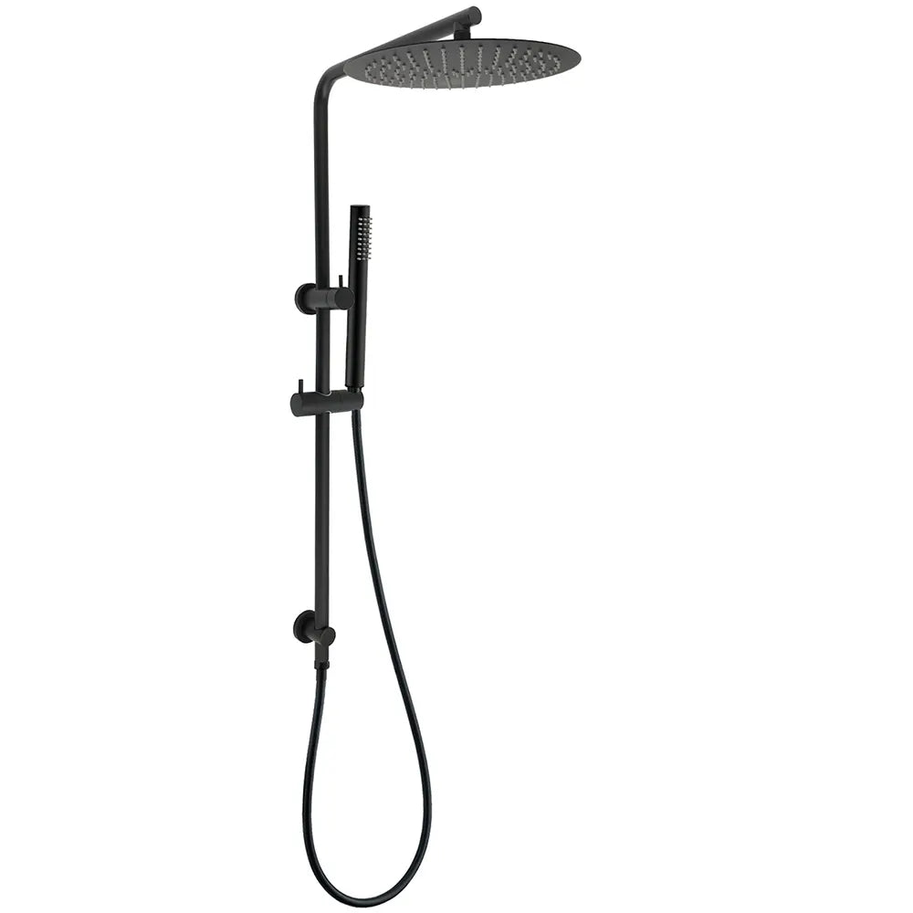 Round 300mm Rain Shower Head Brass Handheld Riser Rail Set Diverter Matt Black