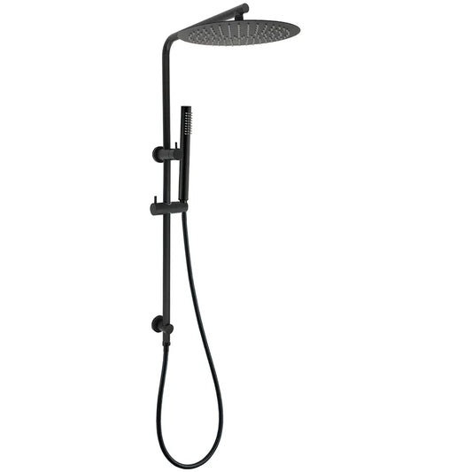 Round 300mm Rain Shower Head Brass Handheld Riser Rail Set Diverter Matt Black
