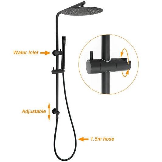 Matt Black Round 300mm Rain Shower Head Brass Handheld Riser Rail Set Diverter Mixer - Image 2