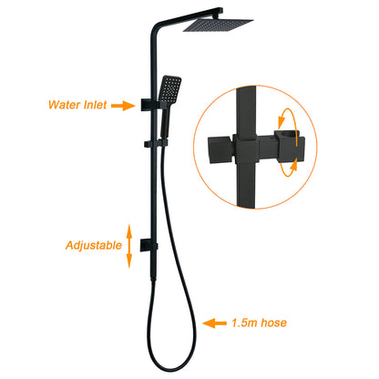 WELS Matt Black 8" Rainfall Shower Head 3 Modes Handheld Wall Rail Arm 2in1 Mixer Set - Image 2