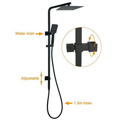 Matt Black Twin Shower Set Square 10" Rain Head 3 Modes Handheld Wall Arm Rail - Image 2