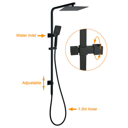 Matt Black Twin Shower Set Square 10" Rain Head 3 Modes Handheld Wall Arm Rail + Taps - Image 2
