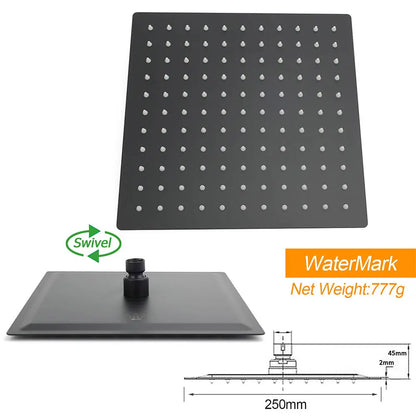 Matt Black Twin Shower Set Square 10" Rain Head 3 Modes Handheld Wall Arm Rail + Taps - Image 6