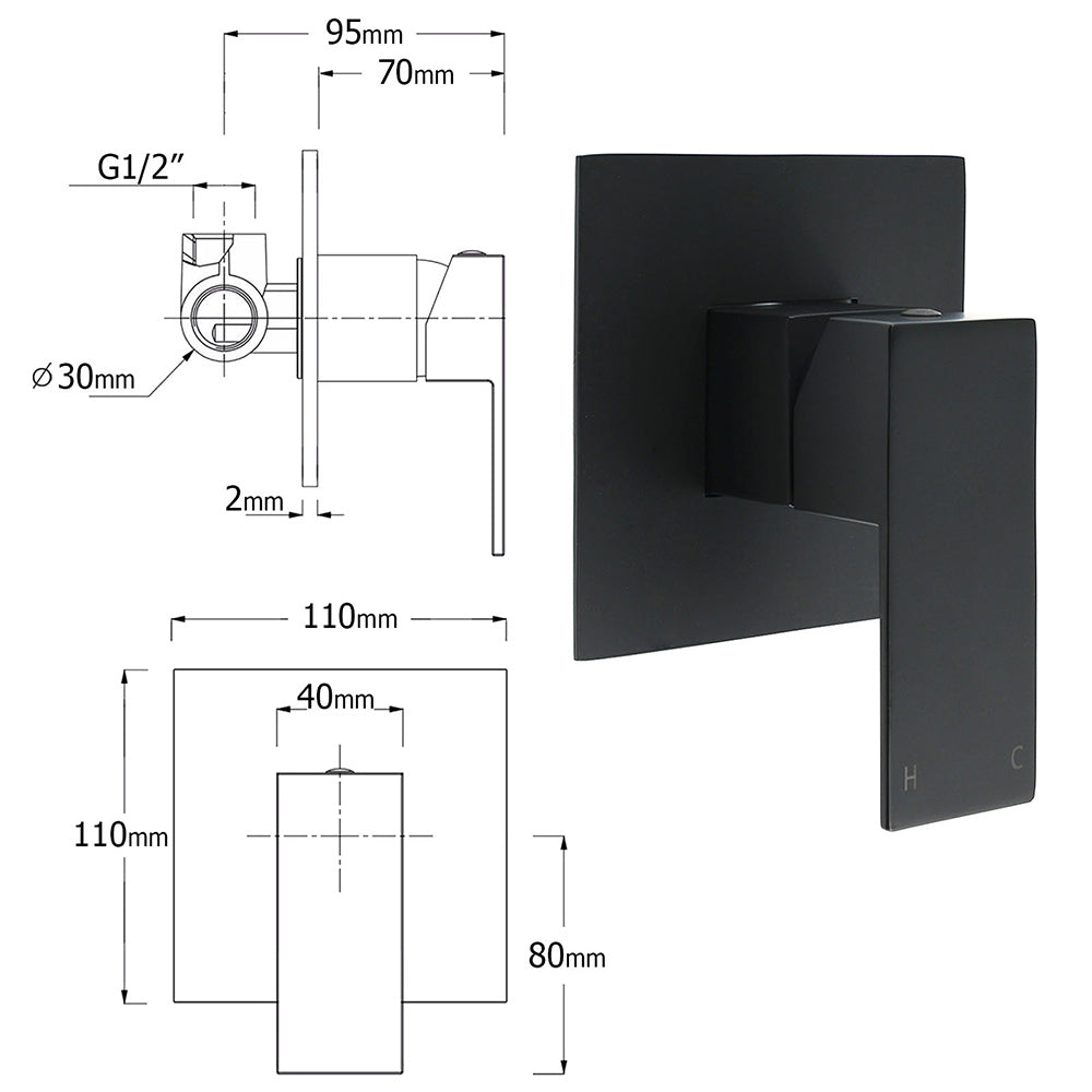 Matt Black Twin Shower Set Square 10" Rain Head 3 Modes Handheld Wall Arm Rail + Mixer - Image 8