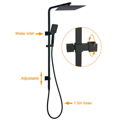 Dual Shower Square Large 12" Rainfall Head 3 Modes Handheld Wall Rail Matt Black - Image 2