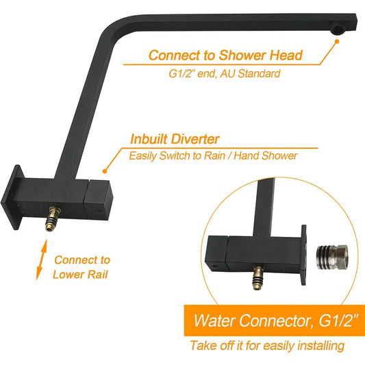 Dual Shower Square Large 12" Rainfall Head 3 Modes Handheld Wall Rail Mixer Matt Black - Image 4