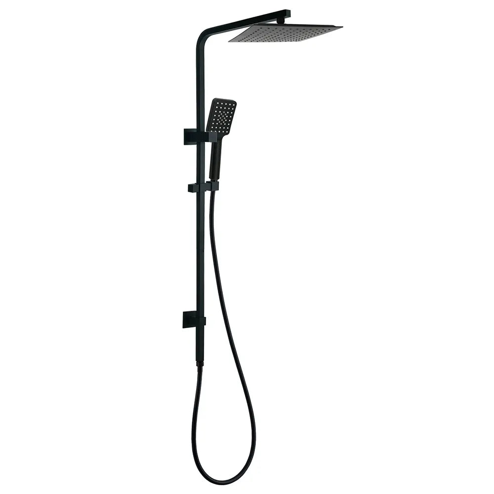 Matt Black Dual Shower Square 10" Rain Head 3 Modes Handheld Silde Rail Arm Set